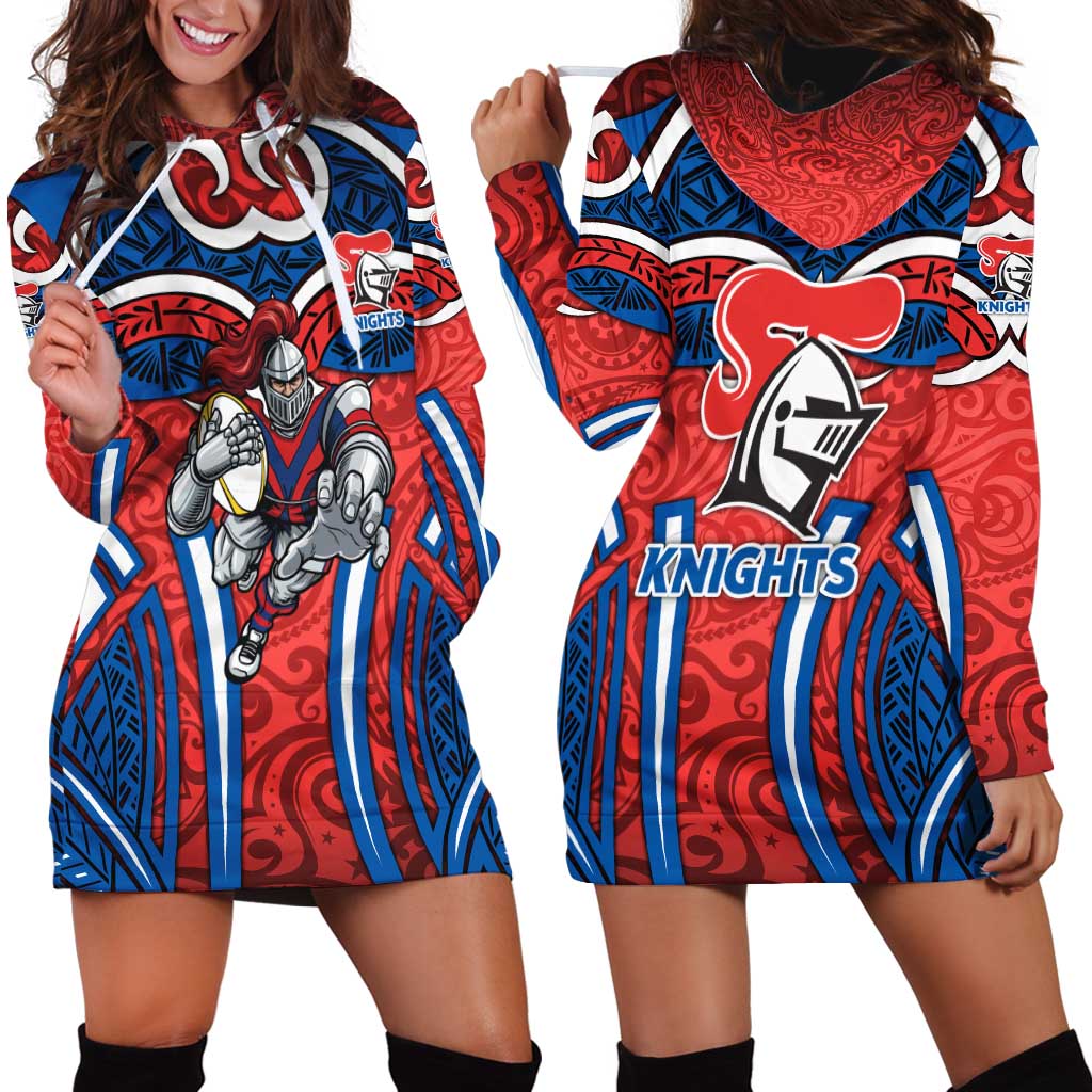 Newcastle Knights Rugby Hoodie Dress Polynesian Tribal Knight Warrior Red Blue Pattern