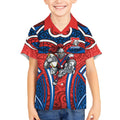 Newcastle Knights Rugby Kid Hawaiian Shirt Polynesian Tribal Knight Warrior Red Blue Pattern