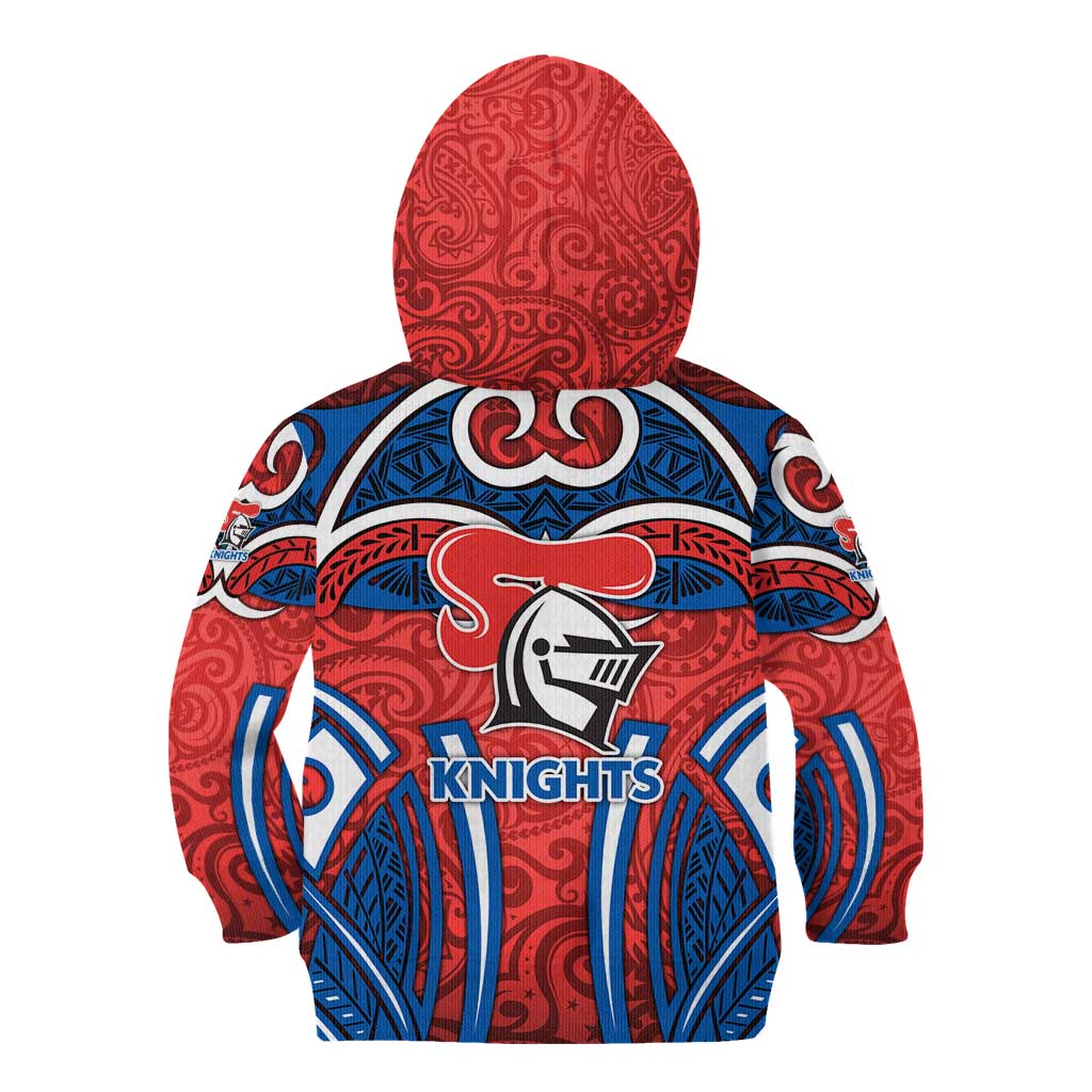 Newcastle Knights Rugby Kid Hoodie Polynesian Tribal Knight Warrior Red Blue Pattern