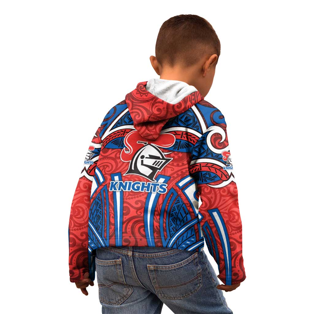 Newcastle Knights Rugby Kid Hoodie Polynesian Tribal Knight Warrior Red Blue Pattern