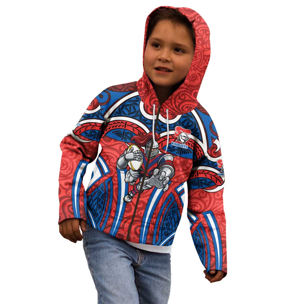 Newcastle Knights Rugby Kid Hoodie Polynesian Tribal Knight Warrior Red Blue Pattern