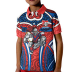 Newcastle Knights Rugby Kid Polo Shirt Polynesian Tribal Knight Warrior Red Blue Pattern
