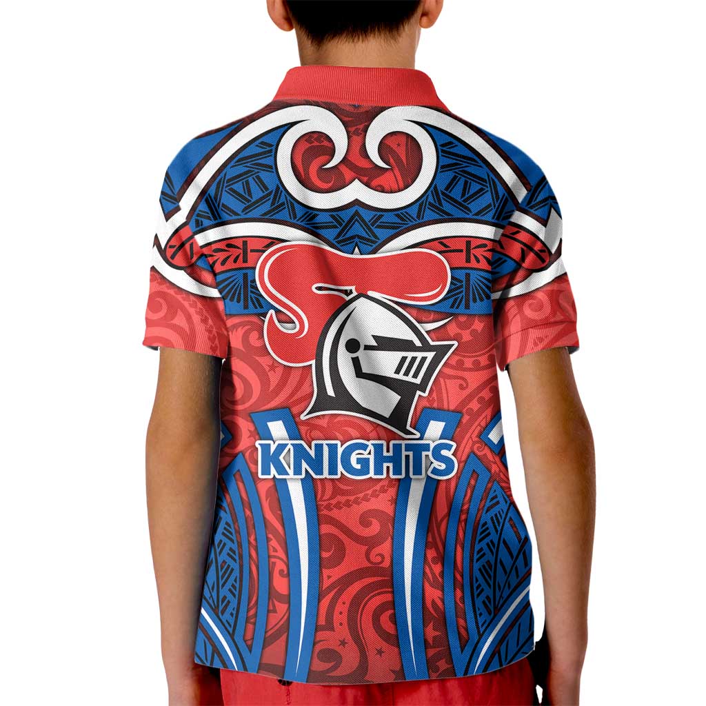 Newcastle Knights Rugby Kid Polo Shirt Polynesian Tribal Knight Warrior Red Blue Pattern