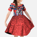 Newcastle Knights Rugby Kid Short Sleeve Dress Polynesian Tribal Knight Warrior Red Blue Pattern