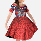 Newcastle Knights Rugby Kid Short Sleeve Dress Polynesian Tribal Knight Warrior Red Blue Pattern