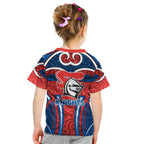 Newcastle Knights Rugby Kid T Shirt Polynesian Tribal Knight Warrior Red Blue Pattern