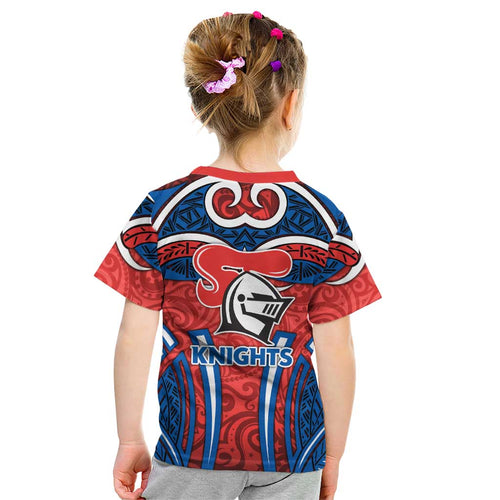 Newcastle Knights Rugby Kid T Shirt Polynesian Tribal Knight Warrior Red Blue Pattern
