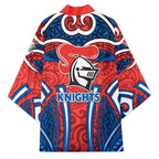 Newcastle Knights Rugby Kimono Polynesian Tribal Knight Warrior Red Blue Pattern