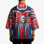 Newcastle Knights Rugby Kimono Polynesian Tribal Knight Warrior Red Blue Pattern