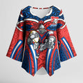 Newcastle Knights Rugby Kimono Sleeve Blouse Polynesian Tribal Knight Warrior Red Blue Pattern
