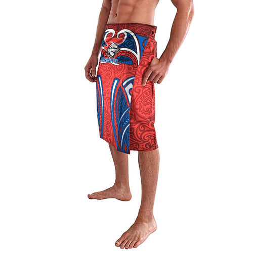 Newcastle Knights Rugby Lavalava Polynesian Tribal Knight Warrior Red Blue Pattern