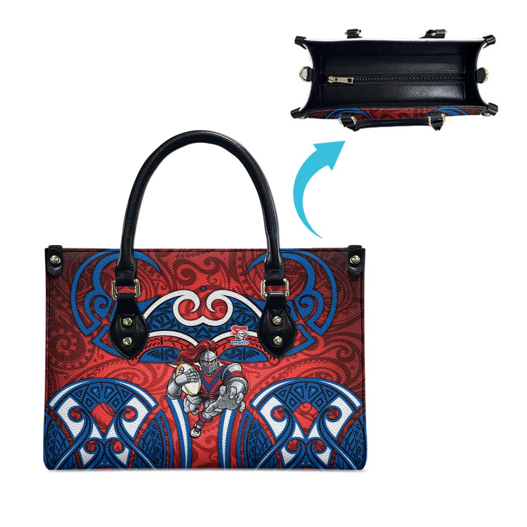 Newcastle Knights Rugby Leather Bag Polynesian Tribal Knight Warrior Red Blue Pattern
