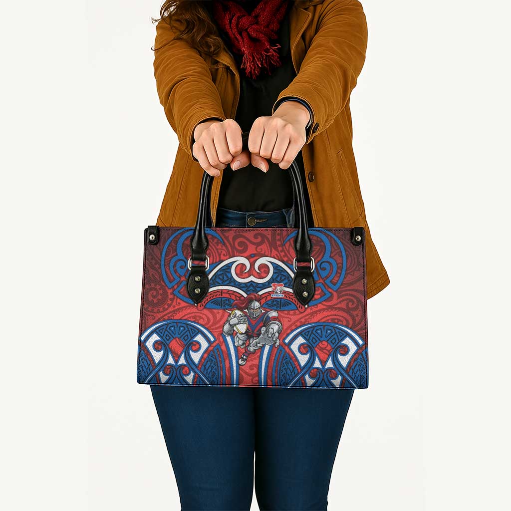 Newcastle Knights Rugby Leather Bag Polynesian Tribal Knight Warrior Red Blue Pattern
