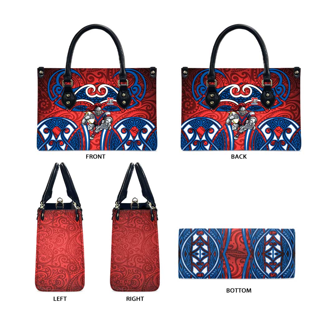 Newcastle Knights Rugby Leather Bag Polynesian Tribal Knight Warrior Red Blue Pattern