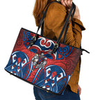 Newcastle Knights Rugby Leather Tote Bag Polynesian Tribal Knight Warrior Red Blue Pattern