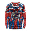 Newcastle Knights Rugby Long Sleeve Shirt Polynesian Tribal Knight Warrior Red Blue Pattern
