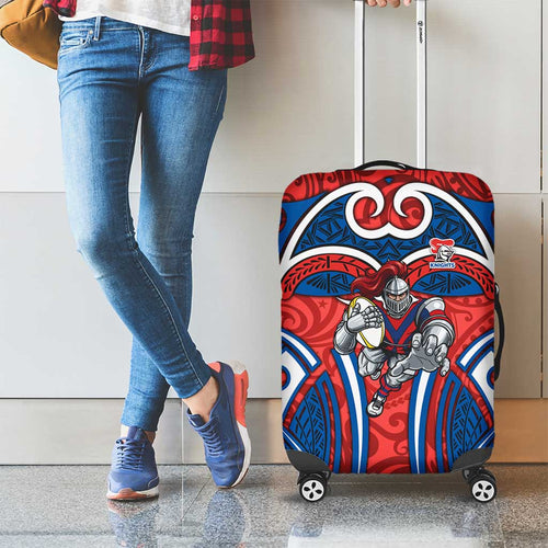 Newcastle Knights Rugby Luggage Cover Polynesian Tribal Knight Warrior Red Blue Pattern