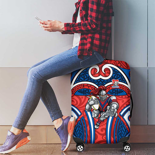 Newcastle Knights Rugby Luggage Cover Polynesian Tribal Knight Warrior Red Blue Pattern