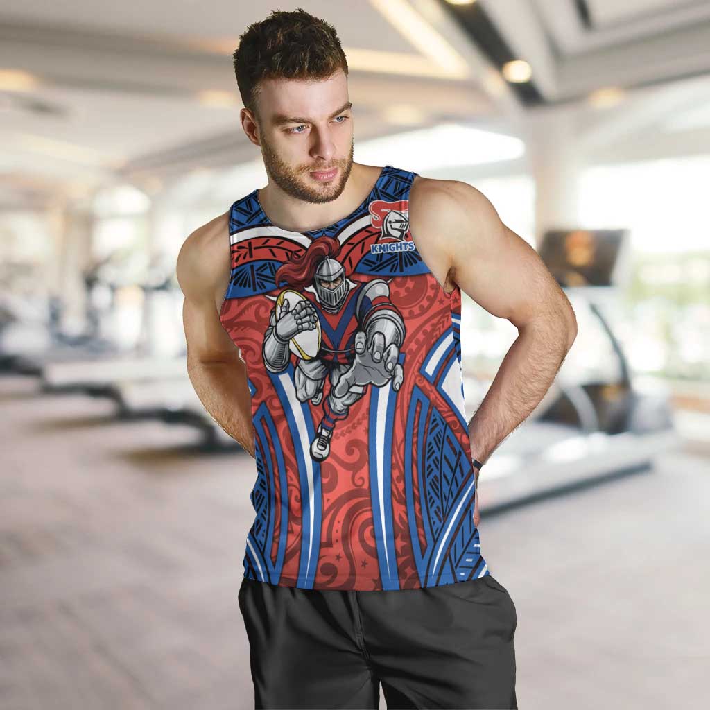 Newcastle Knights Rugby Men Tank Top Polynesian Tribal Knight Warrior Red Blue Pattern