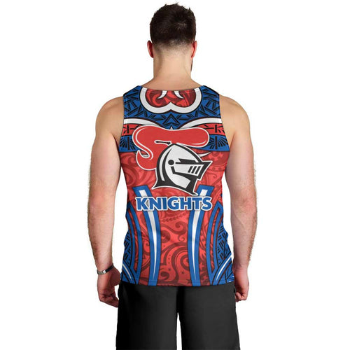 Newcastle Knights Rugby Men Tank Top Polynesian Tribal Knight Warrior Red Blue Pattern