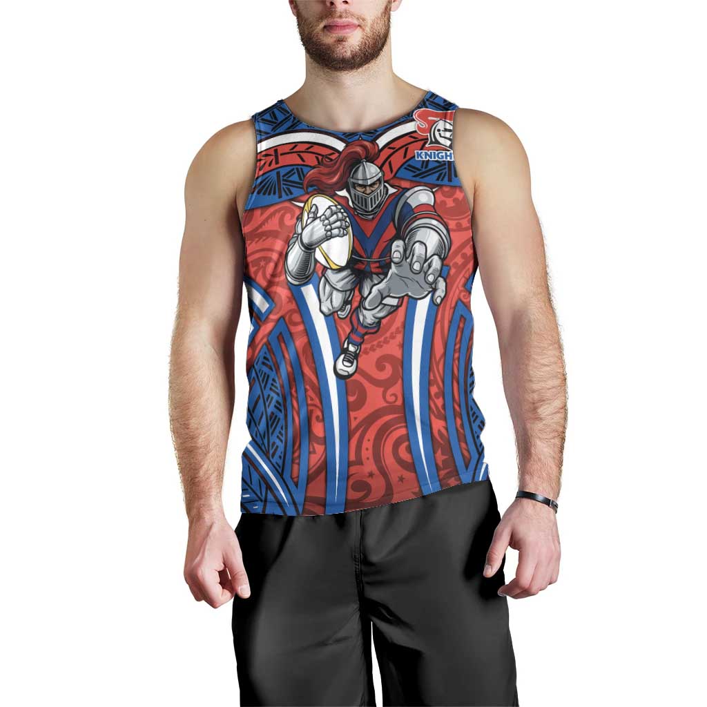 Newcastle Knights Rugby Men Tank Top Polynesian Tribal Knight Warrior Red Blue Pattern