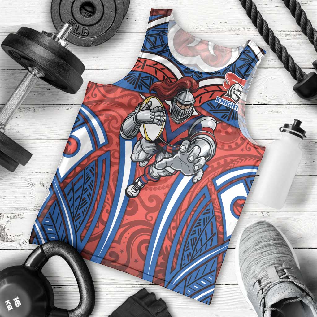Newcastle Knights Rugby Men Tank Top Polynesian Tribal Knight Warrior Red Blue Pattern