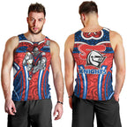 Newcastle Knights Rugby Men Tank Top Polynesian Tribal Knight Warrior Red Blue Pattern