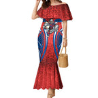 Newcastle Knights Rugby Mermaid Dress Polynesian Tribal Knight Warrior Red Blue Pattern