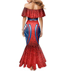 Newcastle Knights Rugby Mermaid Dress Polynesian Tribal Knight Warrior Red Blue Pattern