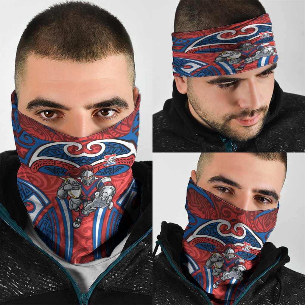 Newcastle Knights Rugby Neck Gaiter Polynesian Tribal Knight Warrior Red Blue Pattern