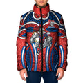 Newcastle Knights Rugby Padded Jacket Polynesian Tribal Knight Warrior Red Blue Pattern