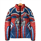 Newcastle Knights Rugby Padded Jacket Polynesian Tribal Knight Warrior Red Blue Pattern