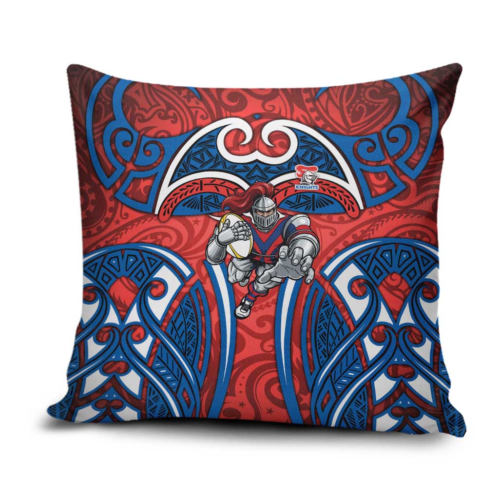 Newcastle Knights Rugby Pillow Cover Polynesian Tribal Knight Warrior Red Blue Pattern