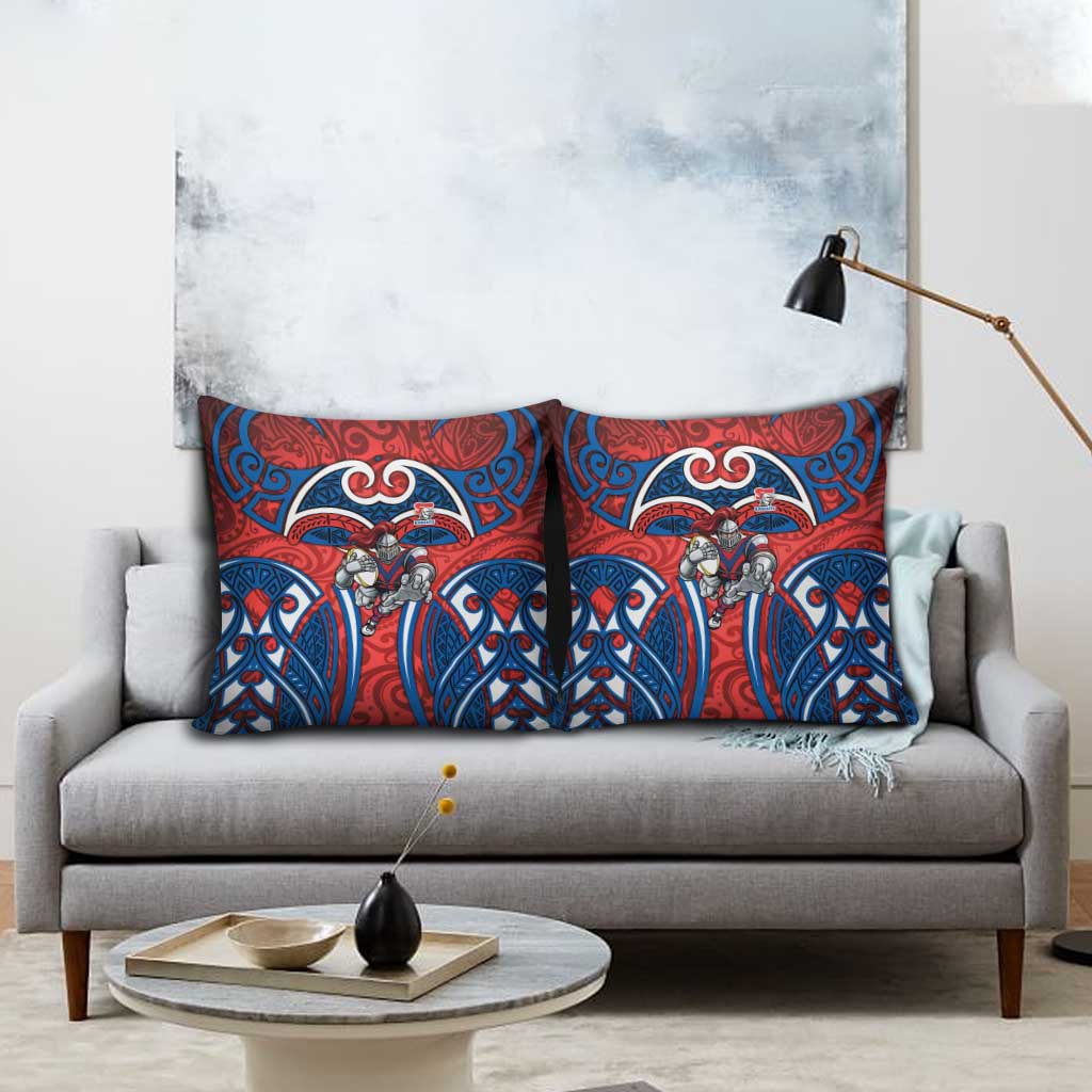 Newcastle Knights Rugby Pillow Cover Polynesian Tribal Knight Warrior Red Blue Pattern