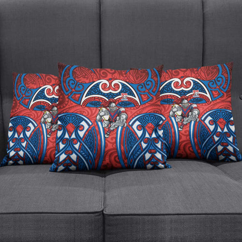 Newcastle Knights Rugby Pillow Cover Polynesian Tribal Knight Warrior Red Blue Pattern