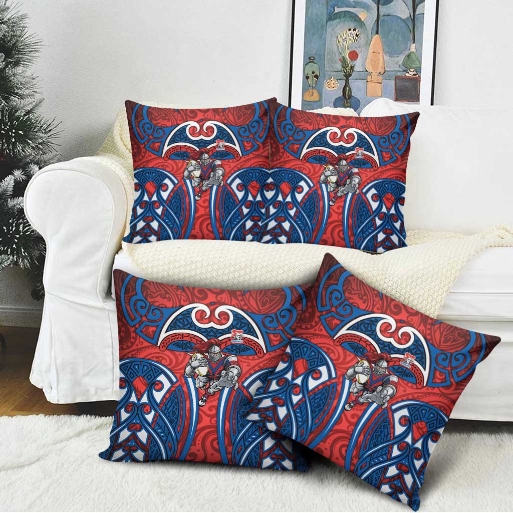 Newcastle Knights Rugby Pillow Cover Polynesian Tribal Knight Warrior Red Blue Pattern