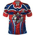 Newcastle Knights Rugby Polo Shirt Polynesian Tribal Knight Warrior Red Blue Pattern