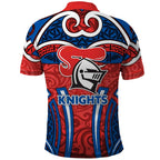 Newcastle Knights Rugby Polo Shirt Polynesian Tribal Knight Warrior Red Blue Pattern