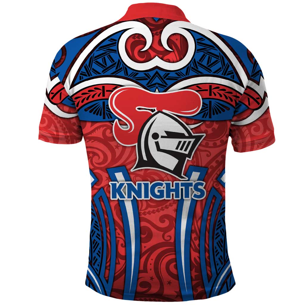 Newcastle Knights Rugby Polo Shirt Polynesian Tribal Knight Warrior Red Blue Pattern