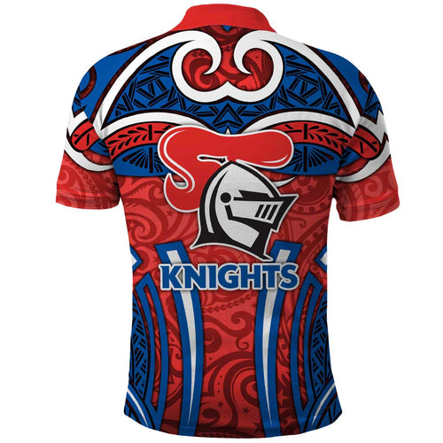 Newcastle Knights Rugby Polo Shirt Polynesian Tribal Knight Warrior Red Blue Pattern