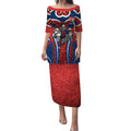 Newcastle Knights Rugby Puletasi Polynesian Tribal Knight Warrior Red Blue Pattern