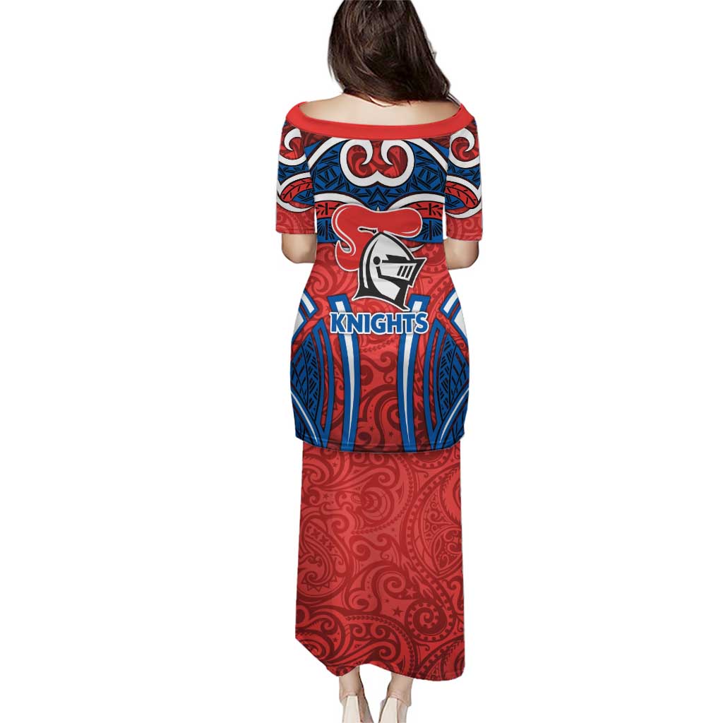 Newcastle Knights Rugby Puletasi Polynesian Tribal Knight Warrior Red Blue Pattern