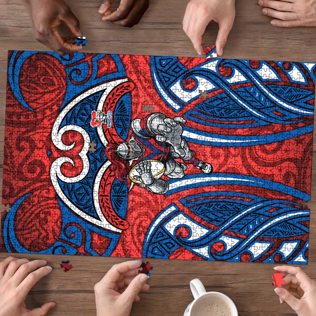 Newcastle Knights Rugby Puzzle Polynesian Tribal Knight Warrior Red Blue Pattern