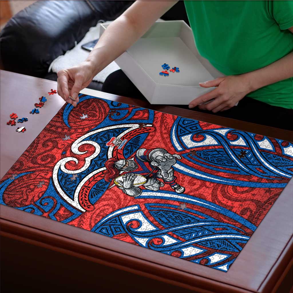 Newcastle Knights Rugby Puzzle Polynesian Tribal Knight Warrior Red Blue Pattern