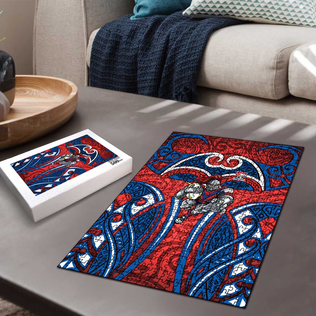 Newcastle Knights Rugby Puzzle Polynesian Tribal Knight Warrior Red Blue Pattern