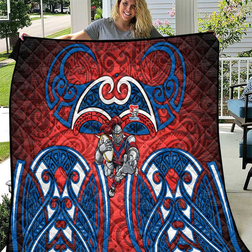 Newcastle Knights Rugby Quilt Polynesian Tribal Knight Warrior Red Blue Pattern