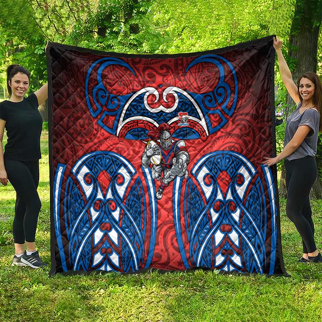 Newcastle Knights Rugby Quilt Polynesian Tribal Knight Warrior Red Blue Pattern