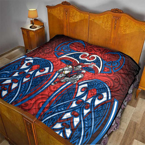 Newcastle Knights Rugby Quilt Polynesian Tribal Knight Warrior Red Blue Pattern