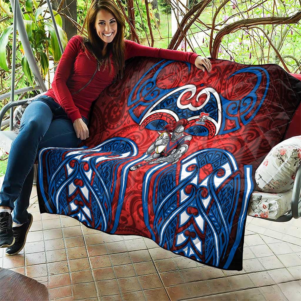Newcastle Knights Rugby Quilt Polynesian Tribal Knight Warrior Red Blue Pattern