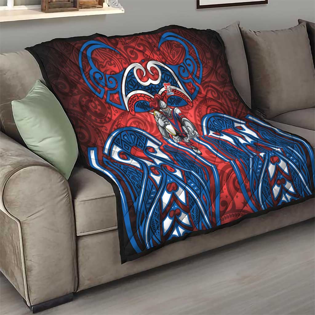 Newcastle Knights Rugby Quilt Polynesian Tribal Knight Warrior Red Blue Pattern